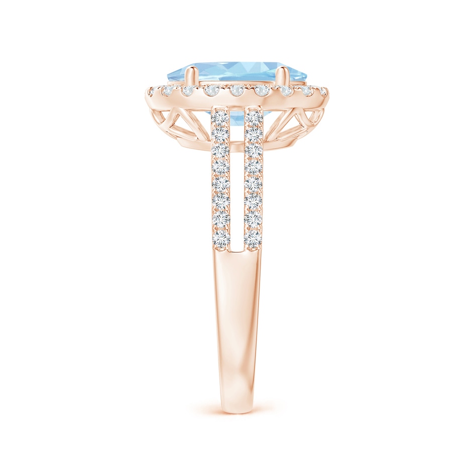 10x8mm AAA Oval Aquamarine Split Shank Halo Ring with Diamonds in Rose Gold side-2