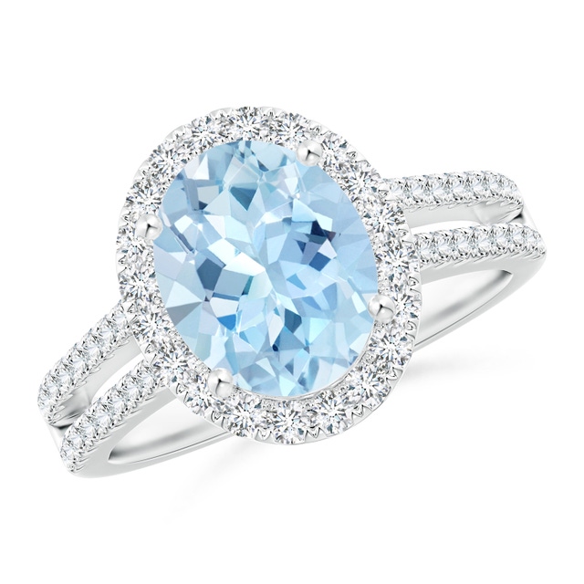 Oval Aquamarine Halo Ring with Diamond Accents | Angara