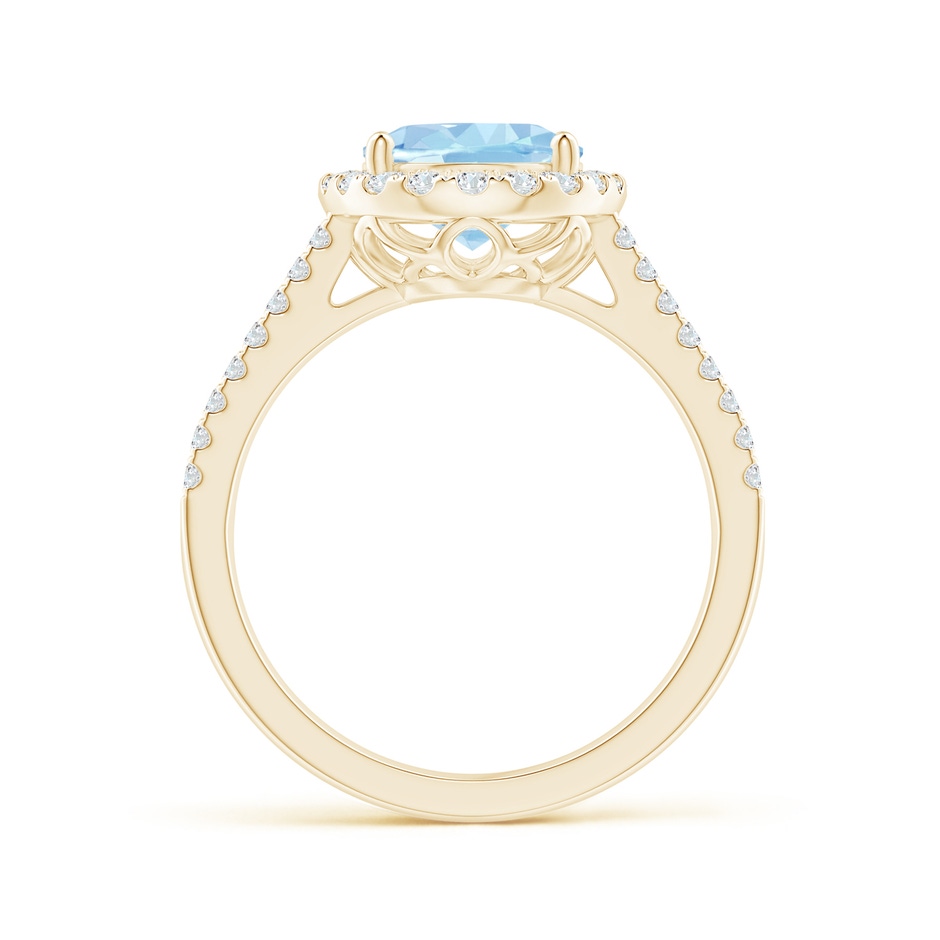 10x8mm AAA Oval Aquamarine Split Shank Halo Ring with Diamonds in Yellow Gold side-1