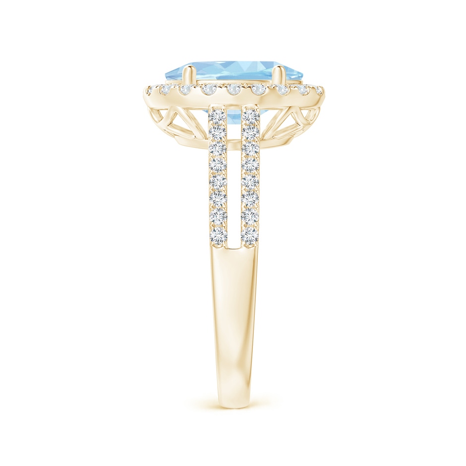 10x8mm AAA Oval Aquamarine Split Shank Halo Ring with Diamonds in Yellow Gold side-2