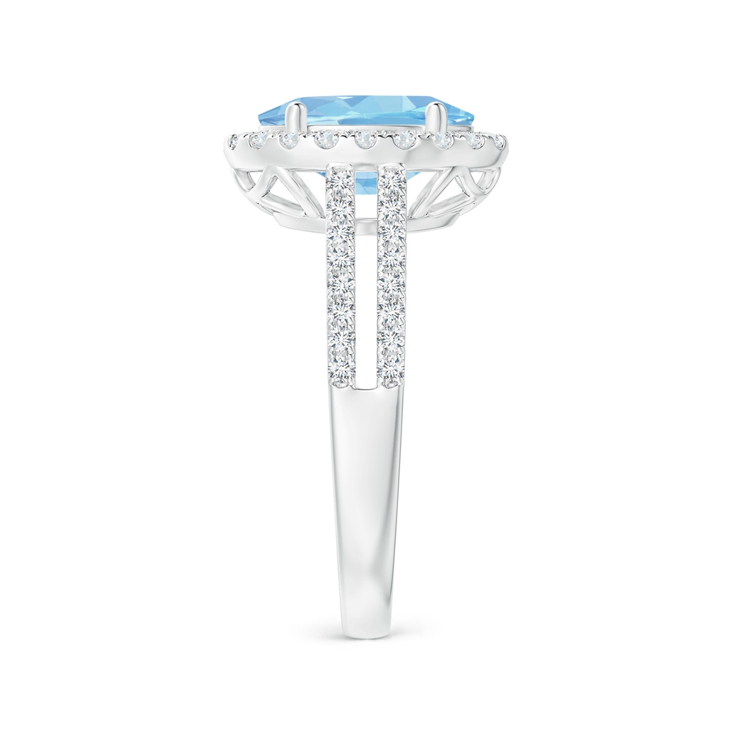 10x8mm AAAA Oval Aquamarine Split Shank Halo Ring with Diamonds in P950 Platinum Side-2