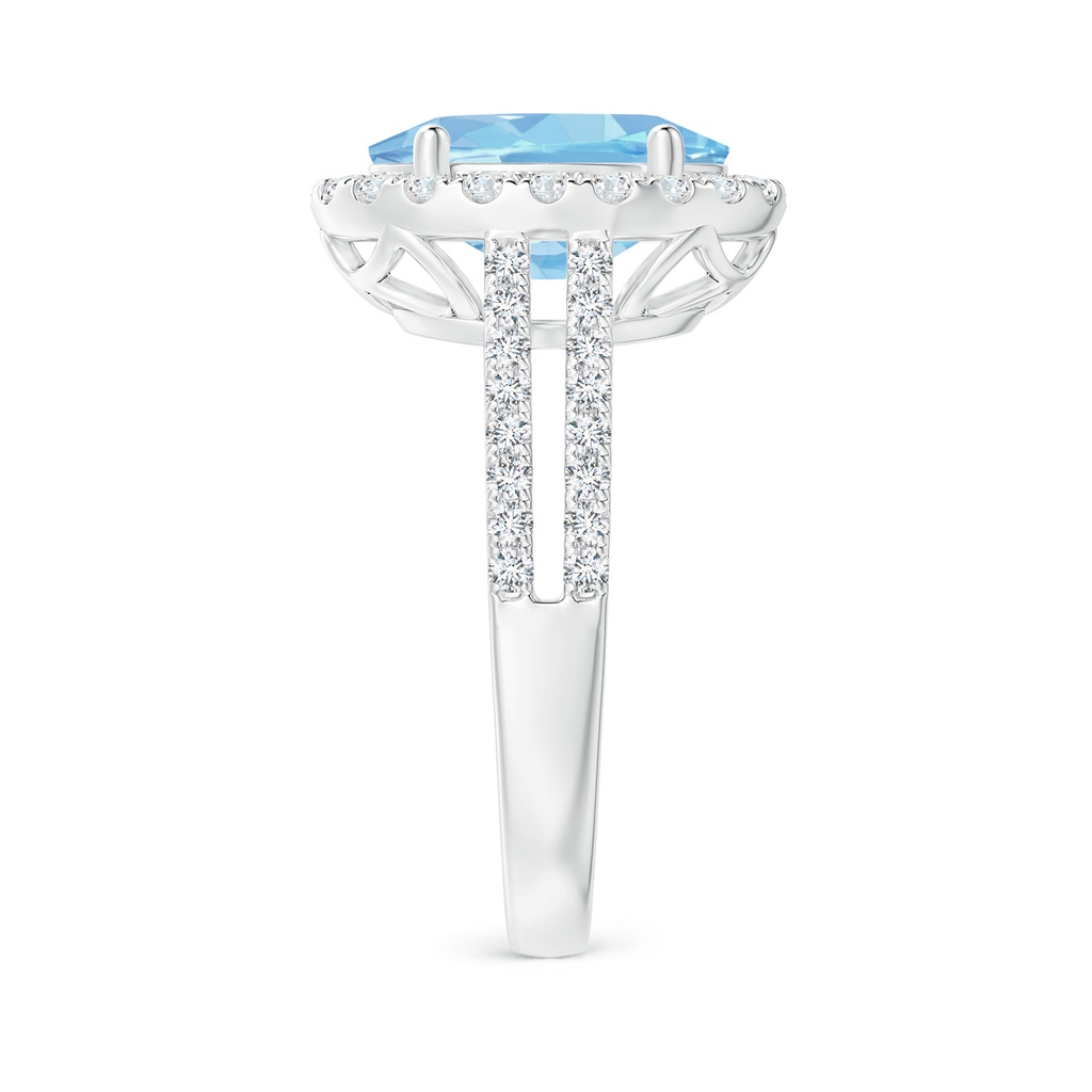 Oval Aquamarine Split Shank Halo Ring with Diamonds | Angara
