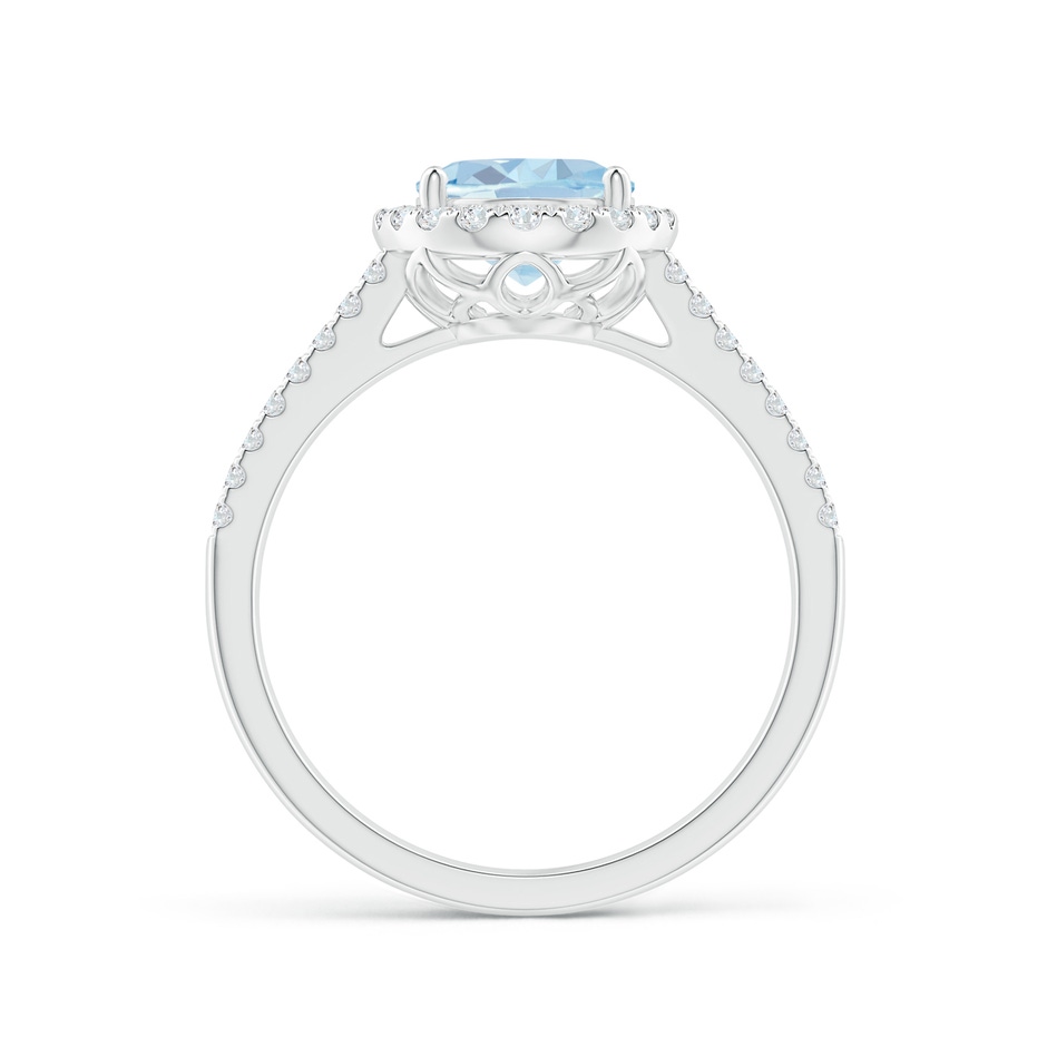 9x7mm A Oval Aquamarine Split Shank Halo Ring with Diamonds in White Gold side-1