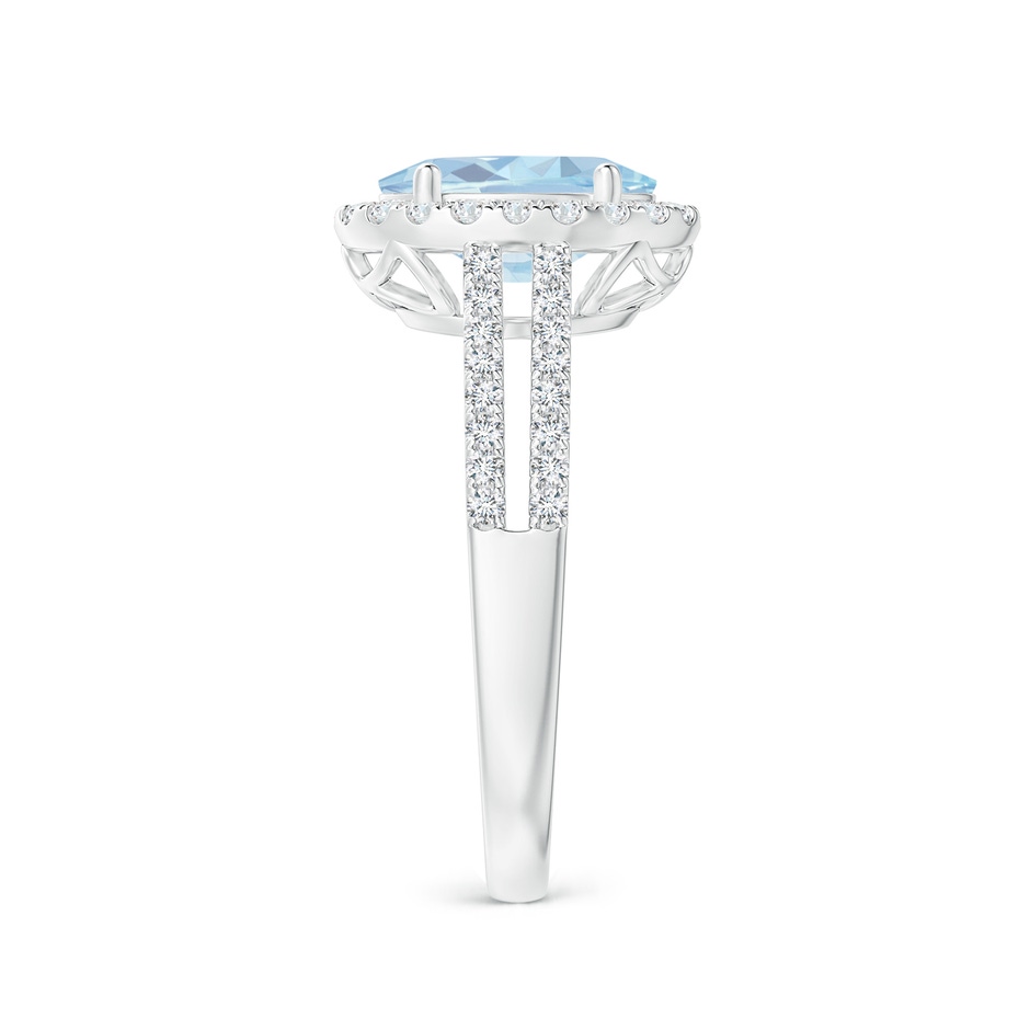 9x7mm A Oval Aquamarine Split Shank Halo Ring with Diamonds in White Gold side-2