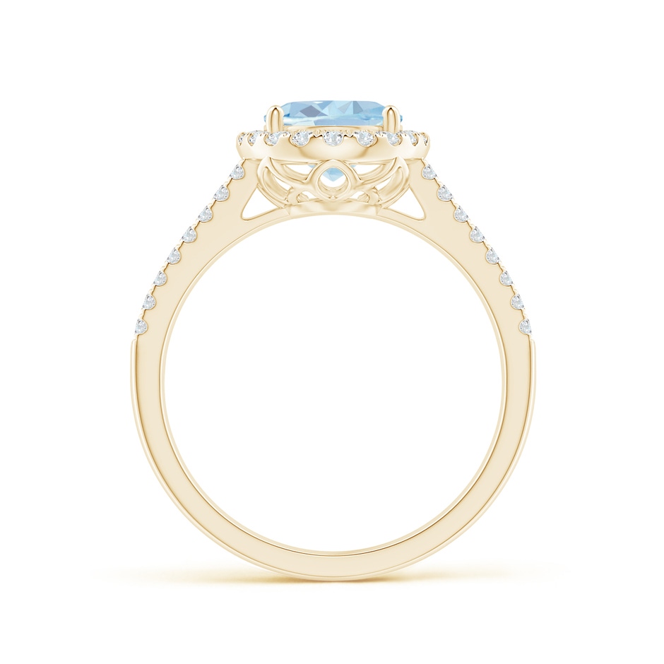 9x7mm A Oval Aquamarine Split Shank Halo Ring with Diamonds in Yellow Gold side-1