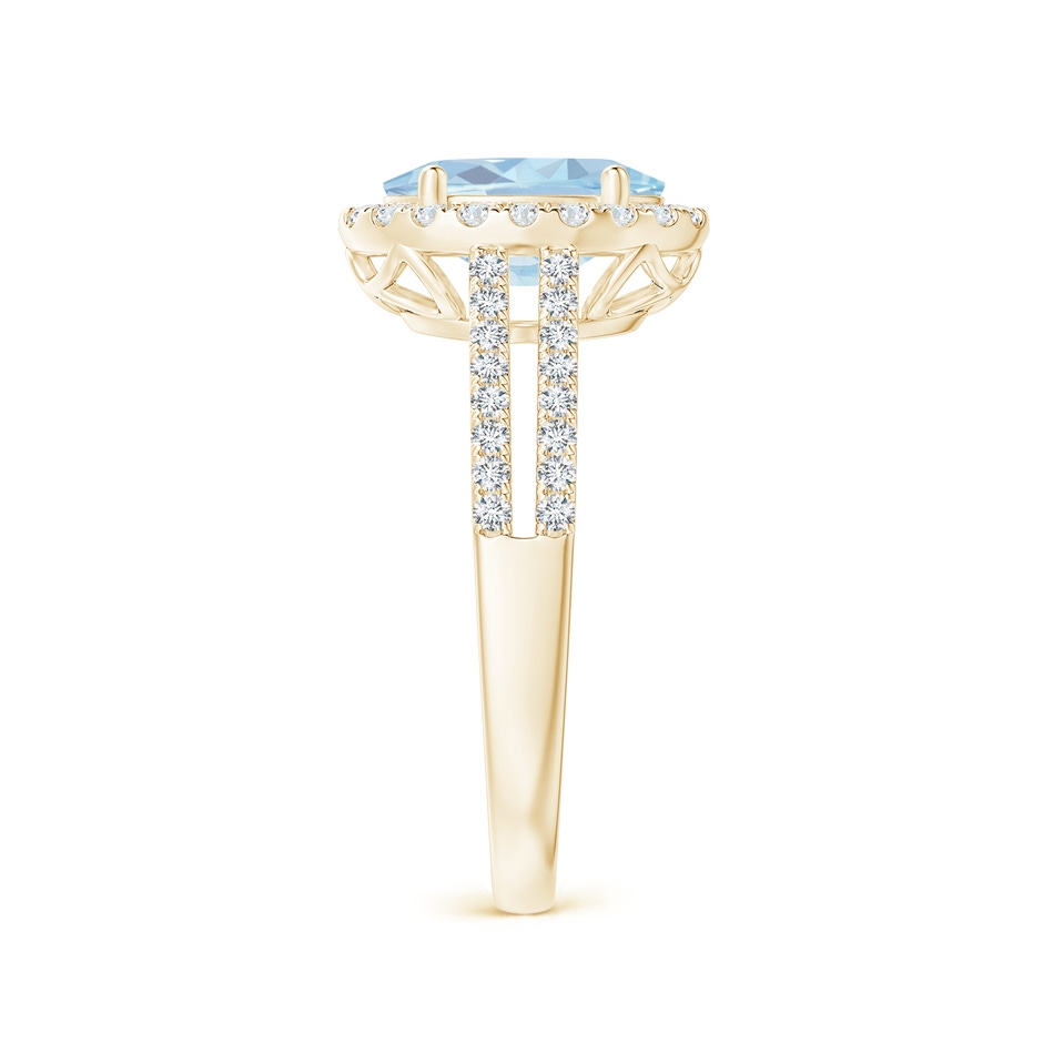 9x7mm A Oval Aquamarine Split Shank Halo Ring with Diamonds in Yellow Gold side-2