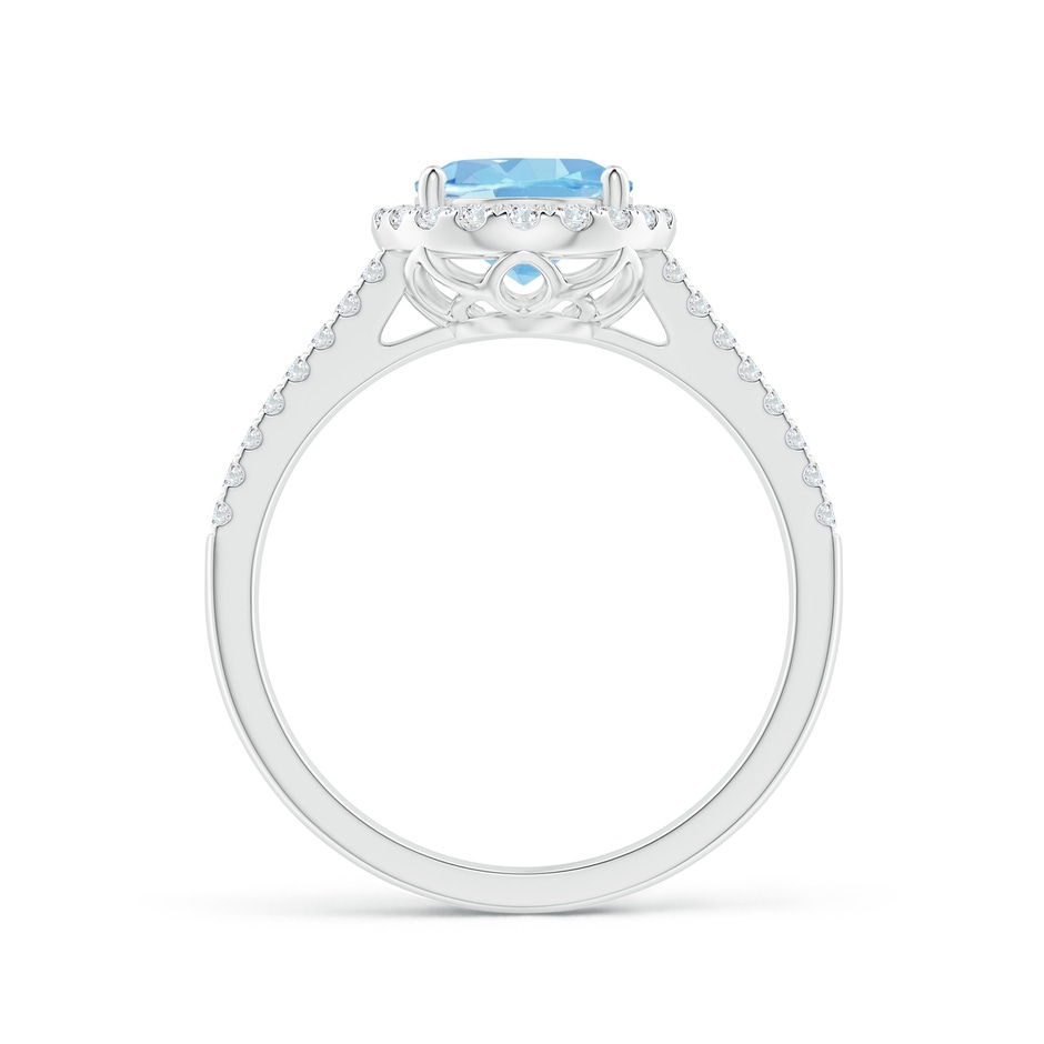 9x7mm AAAA Oval Aquamarine Split Shank Halo Ring with Diamonds in White Gold side-1