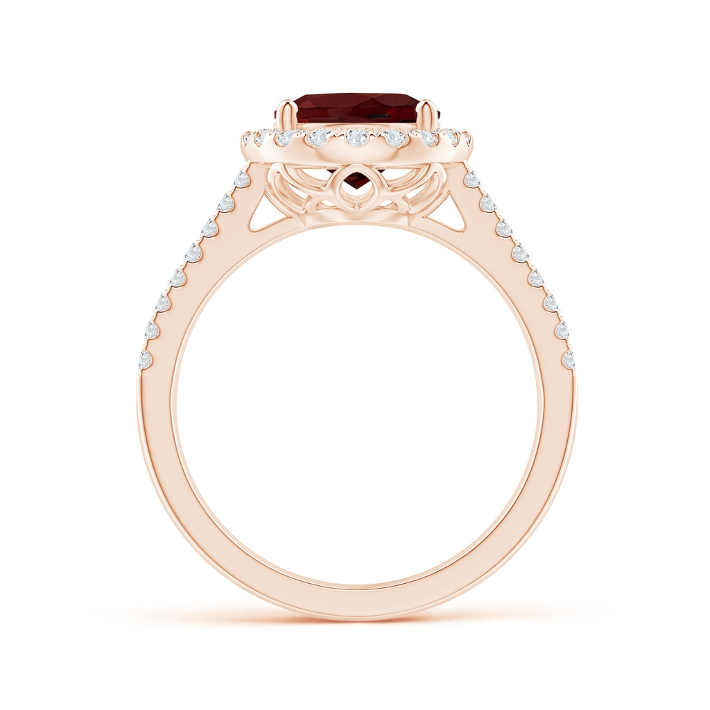 10x8mm AAA Oval Garnet Split Shank Halo Ring with Diamonds in Rose Gold Side-1