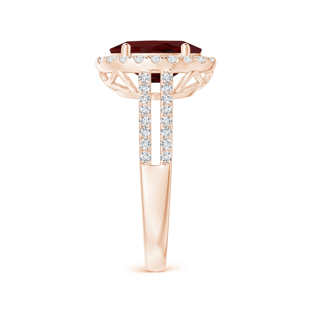 10x8mm AAA Oval Garnet Split Shank Halo Ring with Diamonds in Rose Gold Side-2