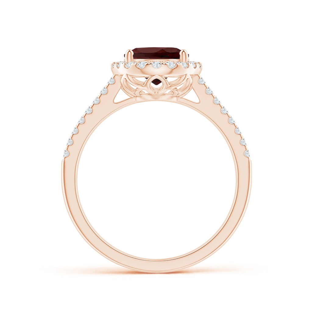 9x7mm AA Oval Garnet Split Shank Halo Ring with Diamonds in Rose Gold Side-1