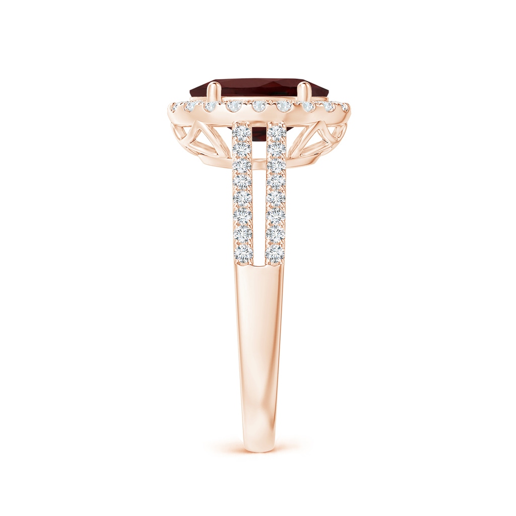 9x7mm AA Oval Garnet Split Shank Halo Ring with Diamonds in Rose Gold Side-2