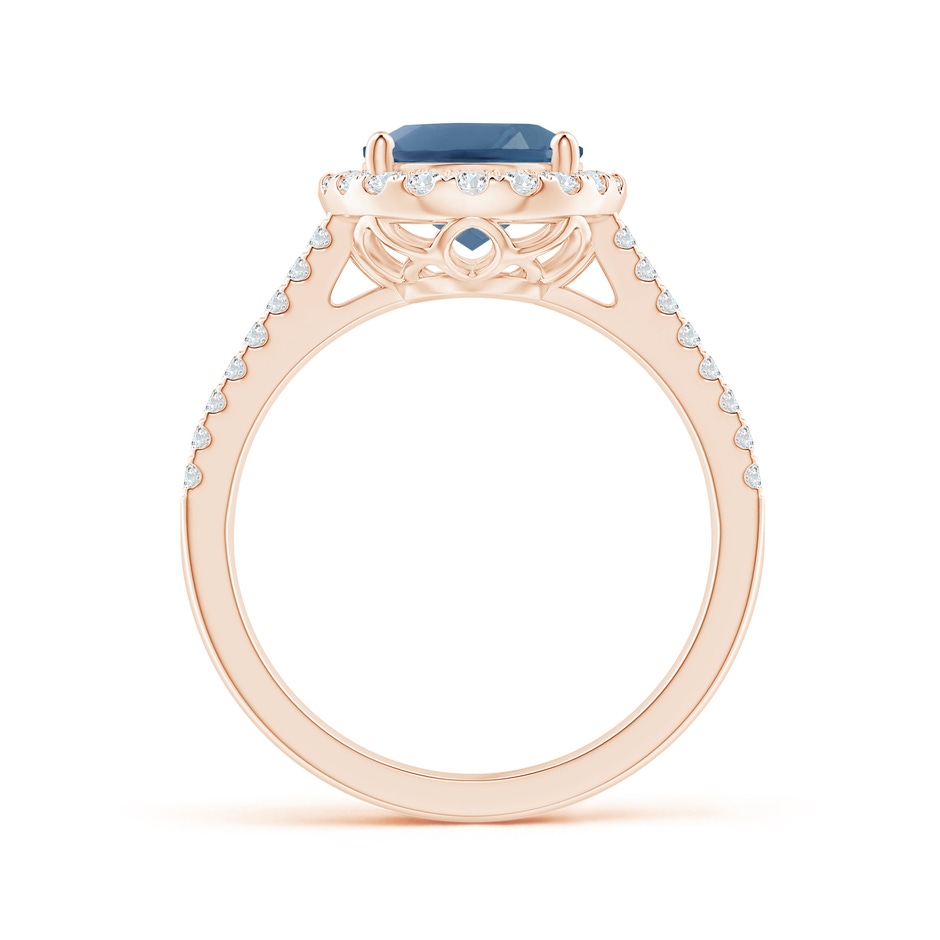 10x8mm A Oval London Blue Topaz Split Shank Halo Ring with Diamonds in Rose Gold side 1