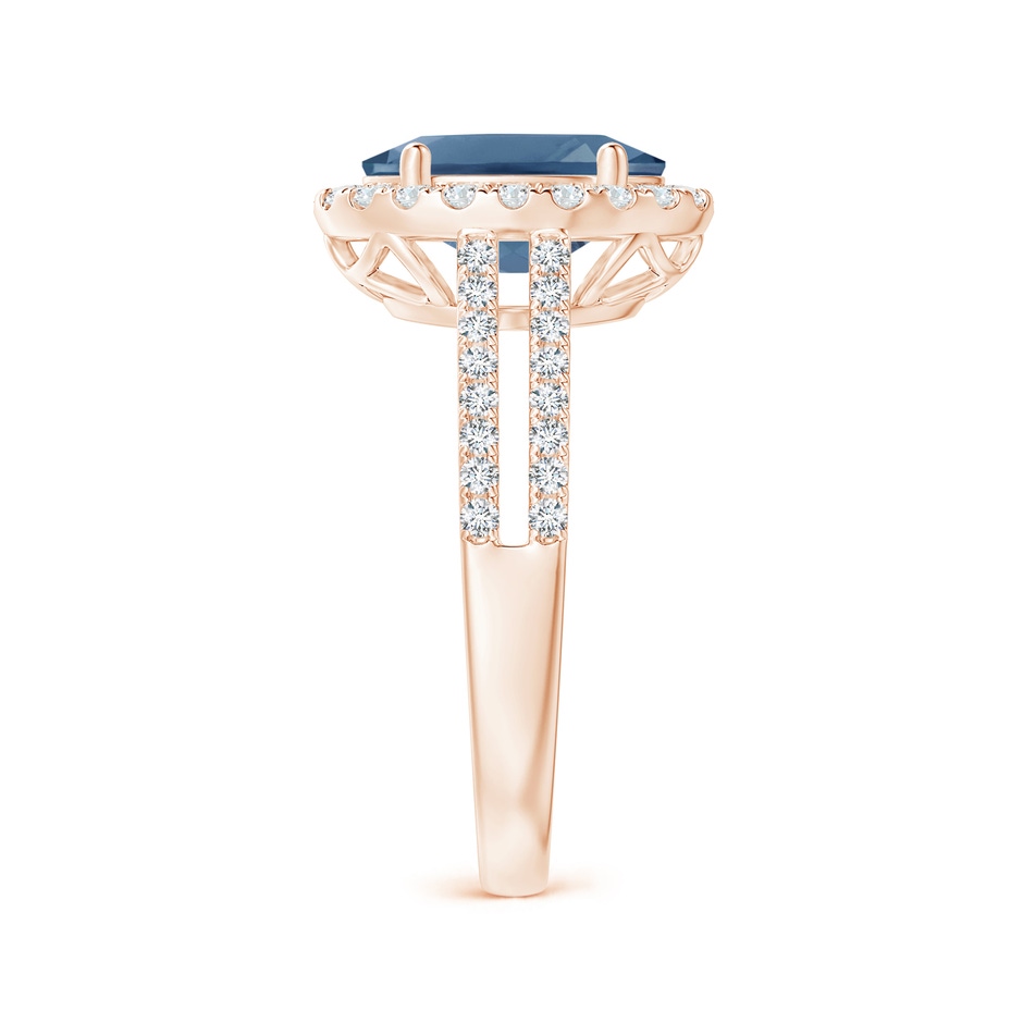 10x8mm A Oval London Blue Topaz Split Shank Halo Ring with Diamonds in Rose Gold side 2