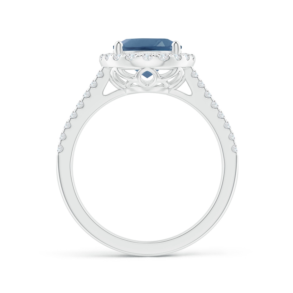 10x8mm A Oval London Blue Topaz Split Shank Halo Ring with Diamonds in White Gold side 1