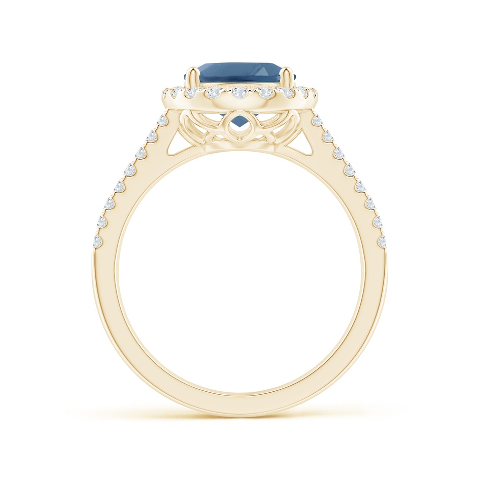 10x8mm A Oval London Blue Topaz Split Shank Halo Ring with Diamonds in Yellow Gold side 1