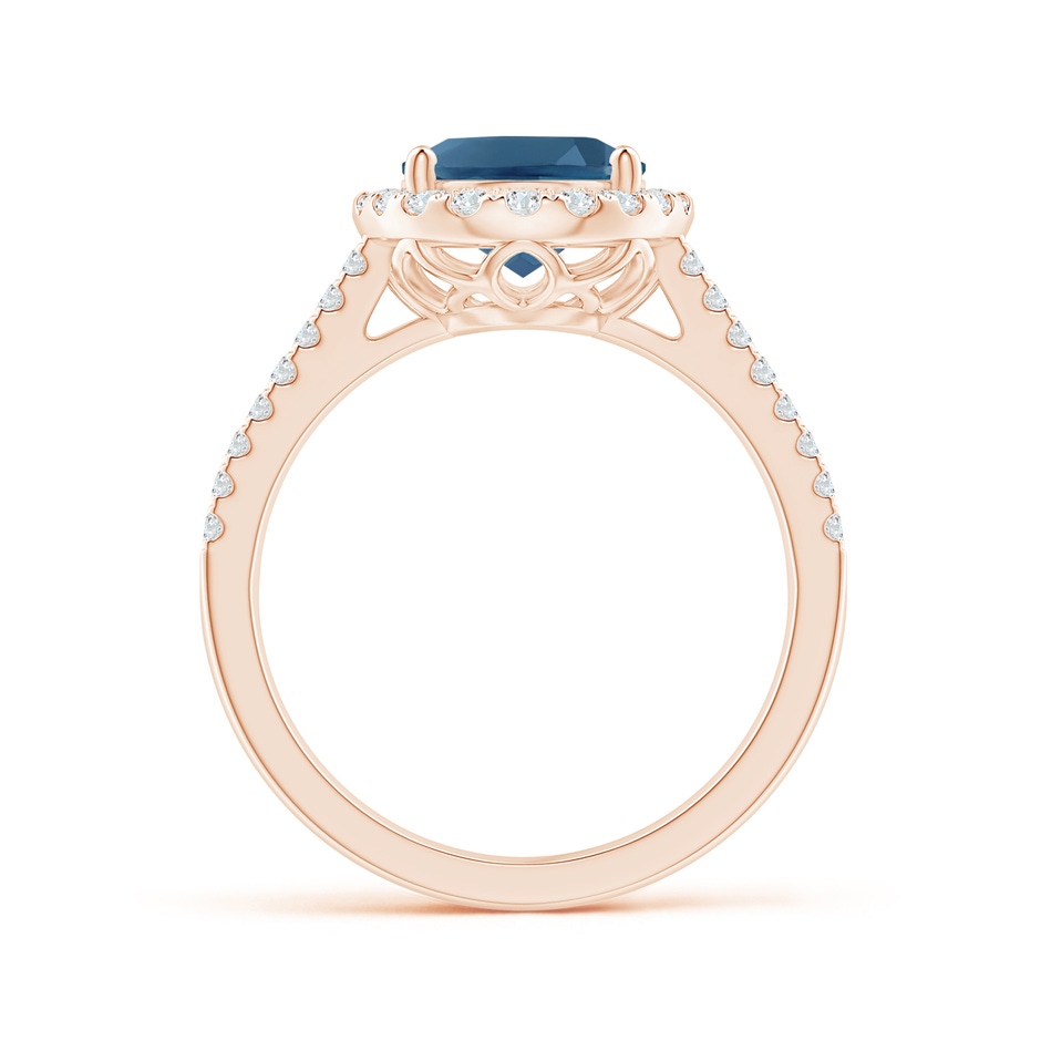 10x8mm AA Oval London Blue Topaz Split Shank Halo Ring with Diamonds in Rose Gold side 1