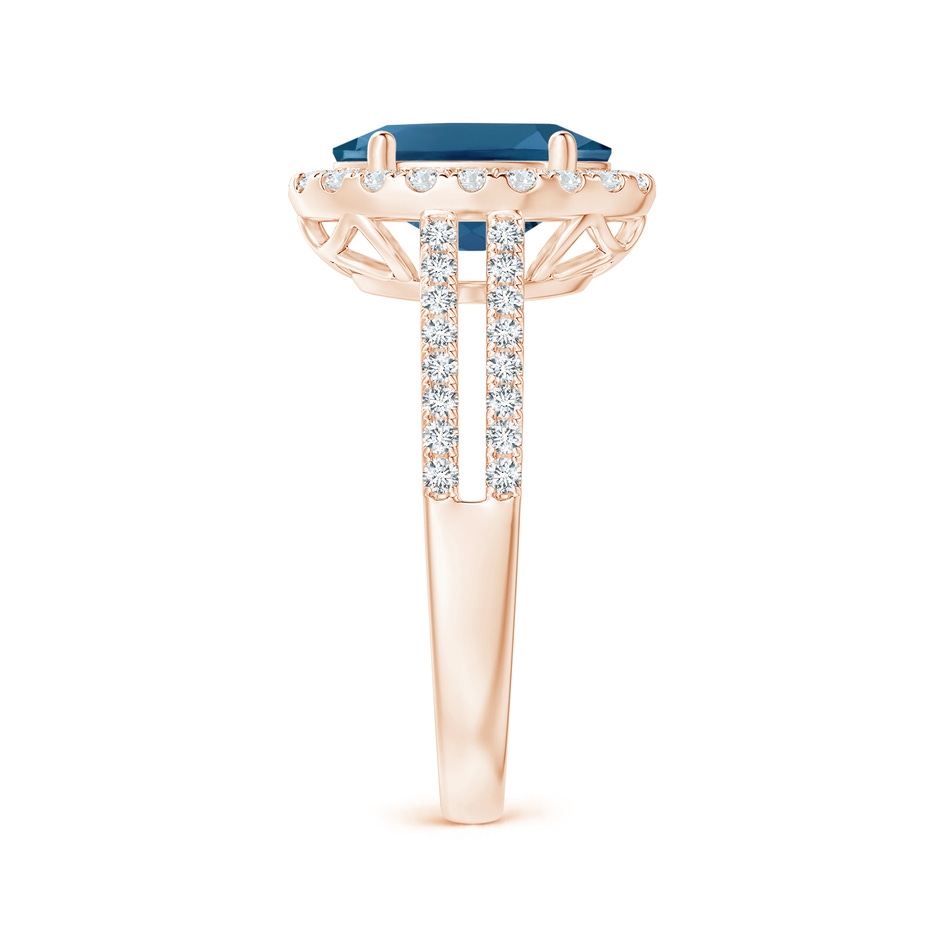 10x8mm AAA Oval London Blue Topaz Split Shank Halo Ring with Diamonds in Rose Gold side 2