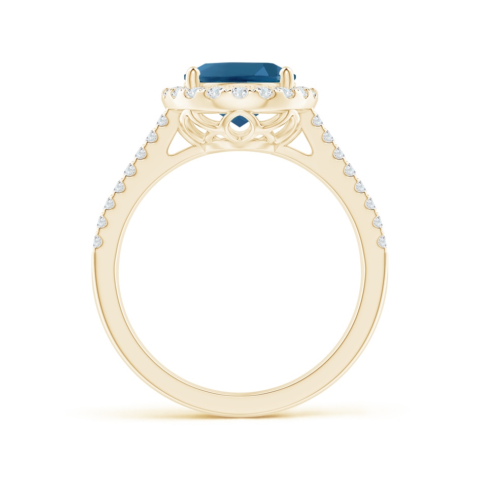 10x8mm AAA Oval London Blue Topaz Split Shank Halo Ring with Diamonds in Yellow Gold side 1