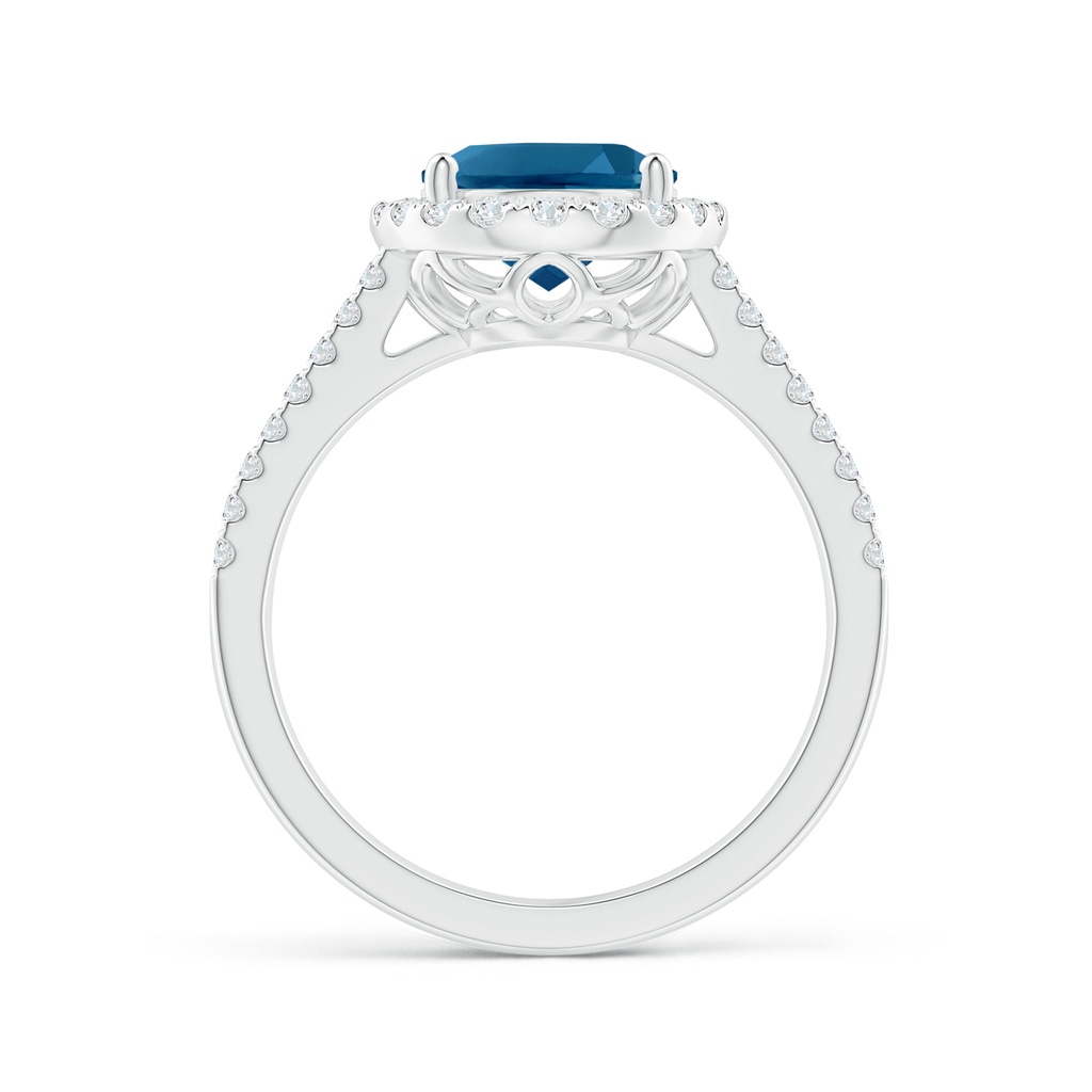 10x8mm AAAA Oval London Blue Topaz Split Shank Halo Ring with Diamonds in P950 Platinum Side 1