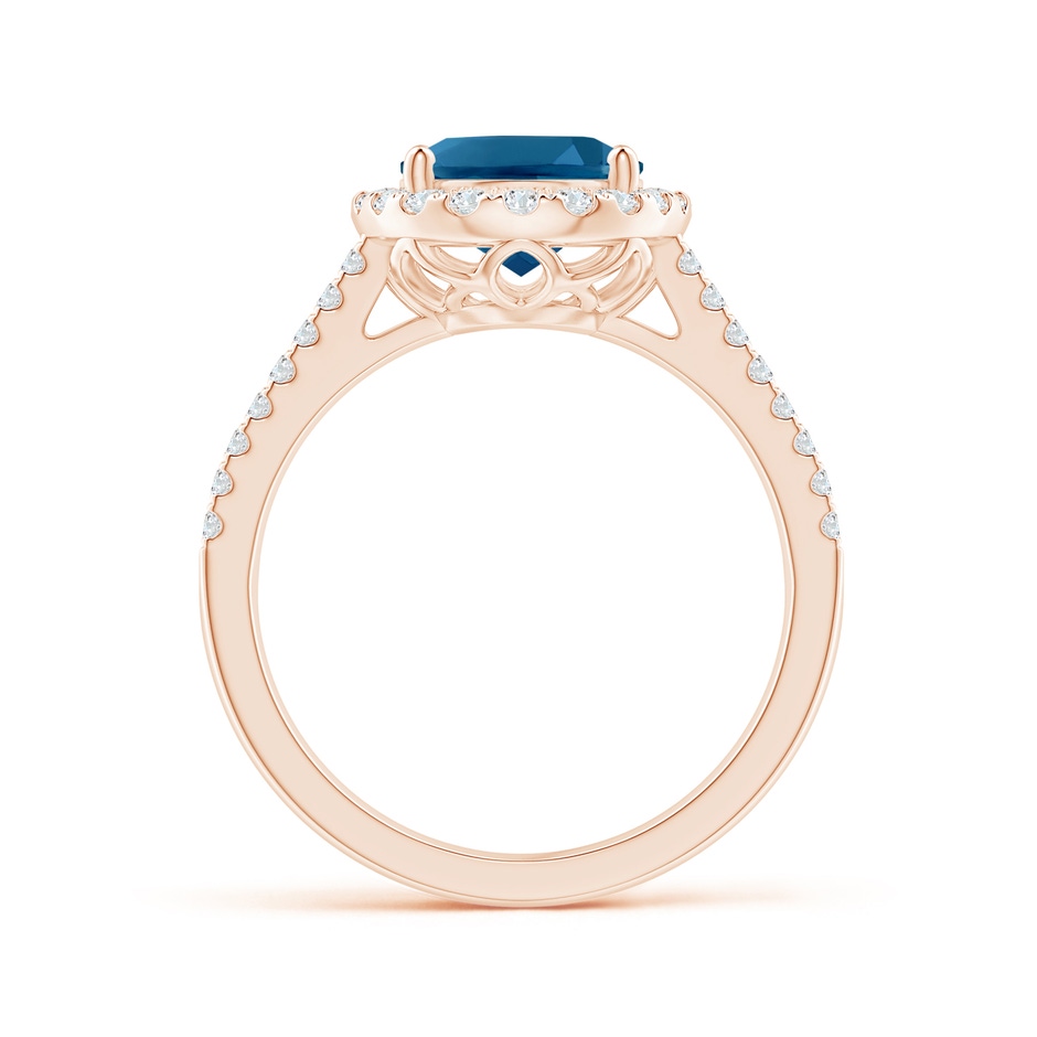 10x8mm AAAA Oval London Blue Topaz Split Shank Halo Ring with Diamonds in Rose Gold side 1