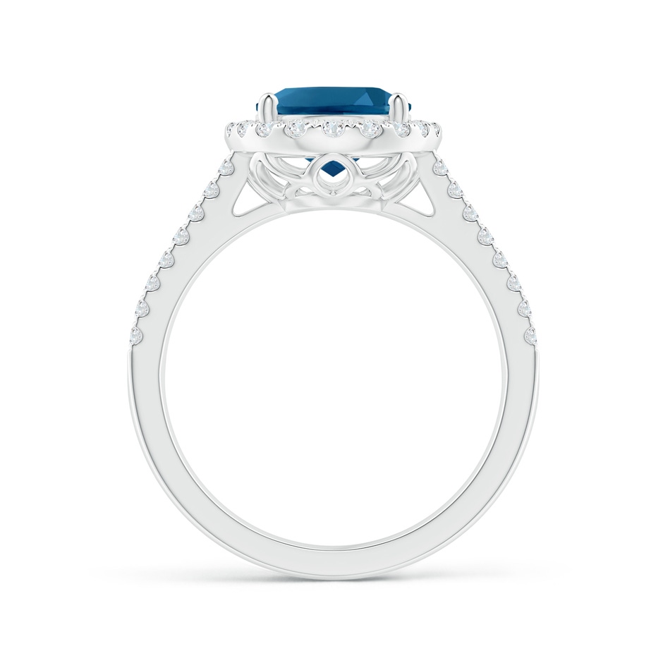 10x8mm AAAA Oval London Blue Topaz Split Shank Halo Ring with Diamonds in White Gold side 1