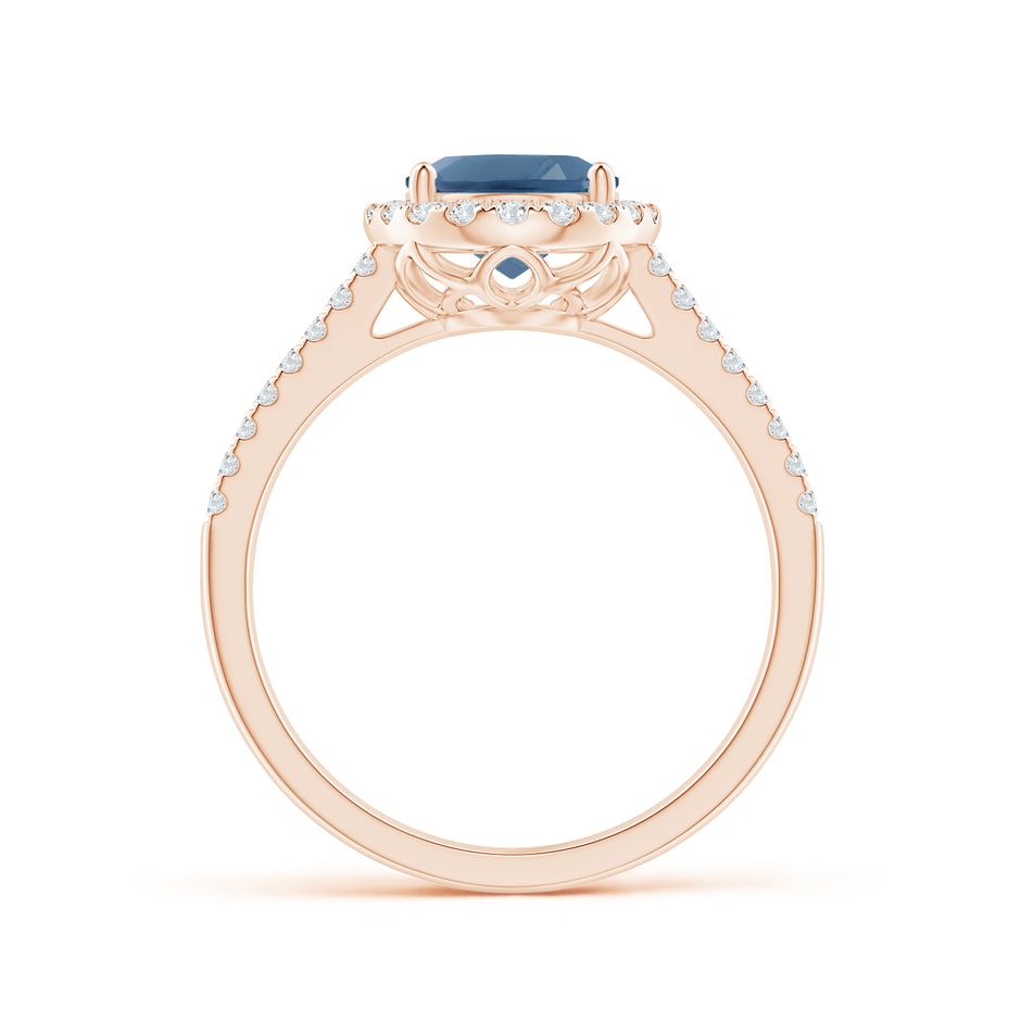 9x7mm A Oval London Blue Topaz Split Shank Halo Ring with Diamonds in Rose Gold side 1