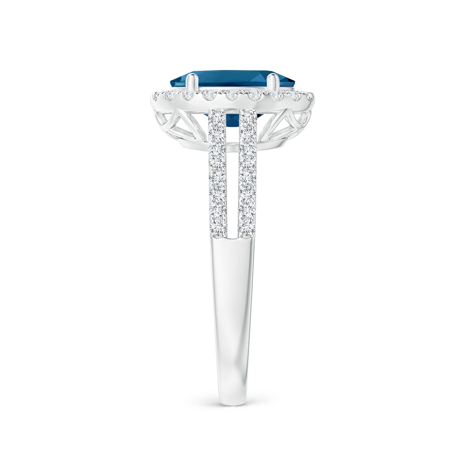 9x7mm AAAA Oval London Blue Topaz Split Shank Halo Ring with Diamonds in White Gold side 2