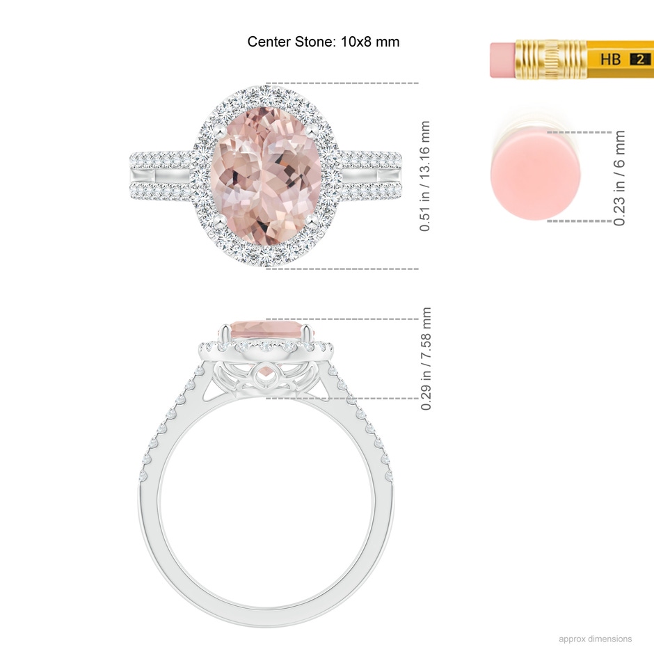 10x8mm AA Oval Morganite Split Shank Halo Ring with Diamonds in White Gold ruler