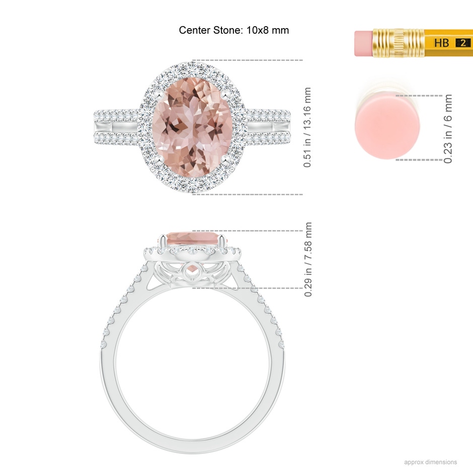 10x8mm AAA Oval Morganite Split Shank Halo Ring with Diamonds in White Gold ruler