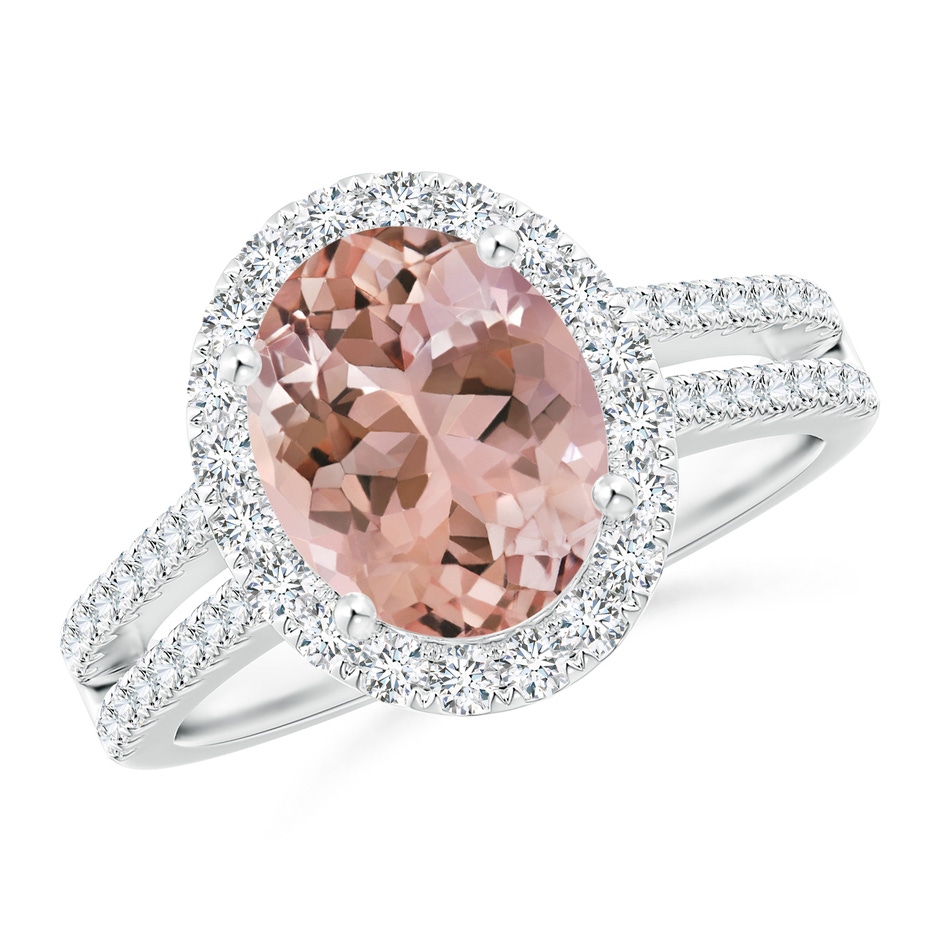 10x8mm AAAA Oval Morganite Split Shank Halo Ring with Diamonds in P950 Platinum 