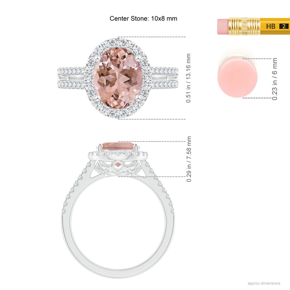 10x8mm AAAA Oval Morganite Split Shank Halo Ring with Diamonds in P950 Platinum ruler