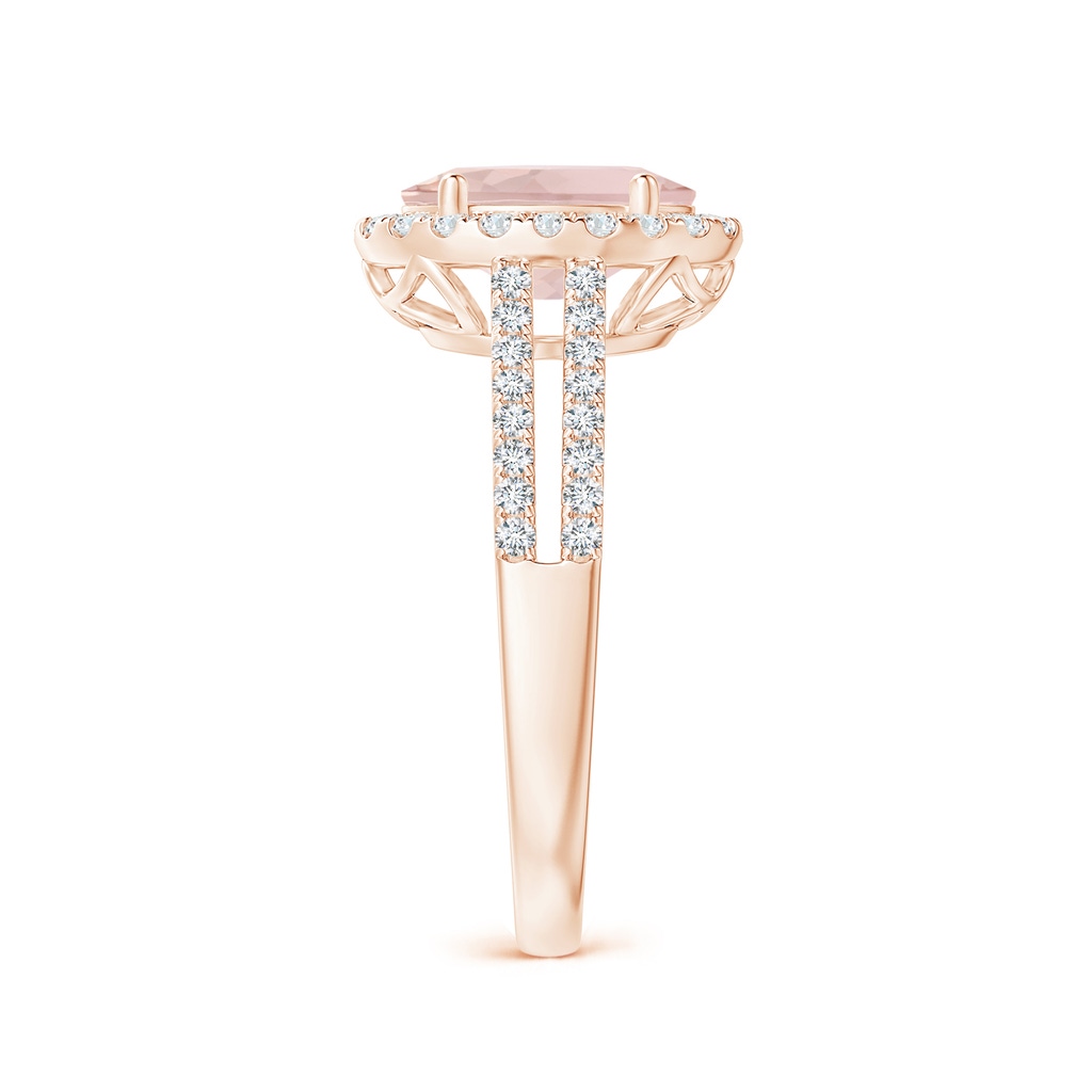 9x7mm A Oval Morganite Split Shank Halo Ring with Diamonds in Rose Gold Side-2