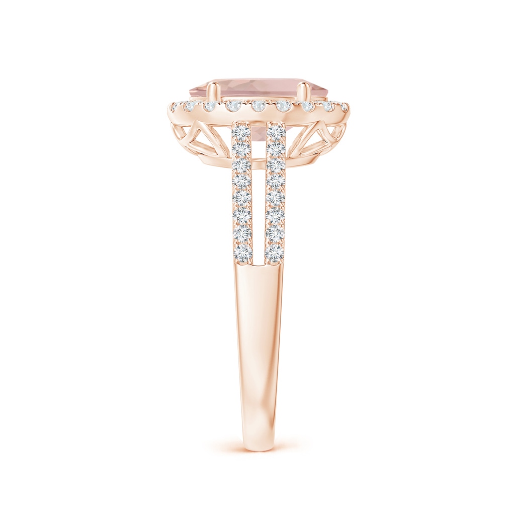 9x7mm AA Oval Morganite Split Shank Halo Ring with Diamonds in Rose Gold Side-2