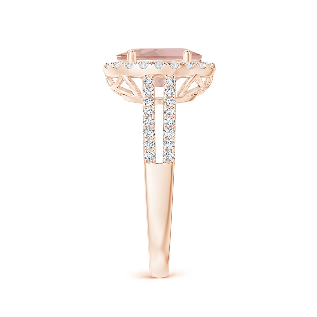 9x7mm AAA Oval Morganite Split Shank Halo Ring with Diamonds in Rose Gold Side-2