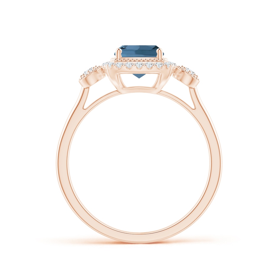 6mm A Cushion London Blue Topaz Halo Engagement Ring with Milgrain in Rose Gold side 1