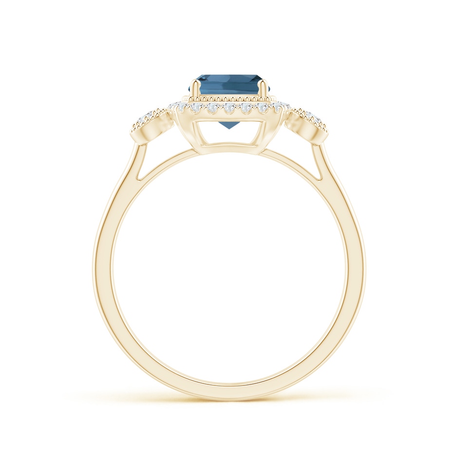 6mm A Cushion London Blue Topaz Halo Engagement Ring with Milgrain in Yellow Gold side 1