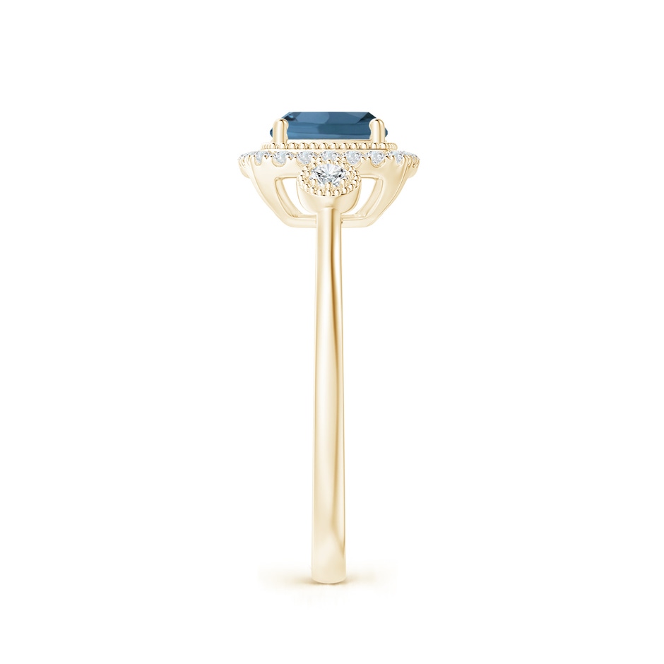 6mm A Cushion London Blue Topaz Halo Engagement Ring with Milgrain in Yellow Gold side 2
