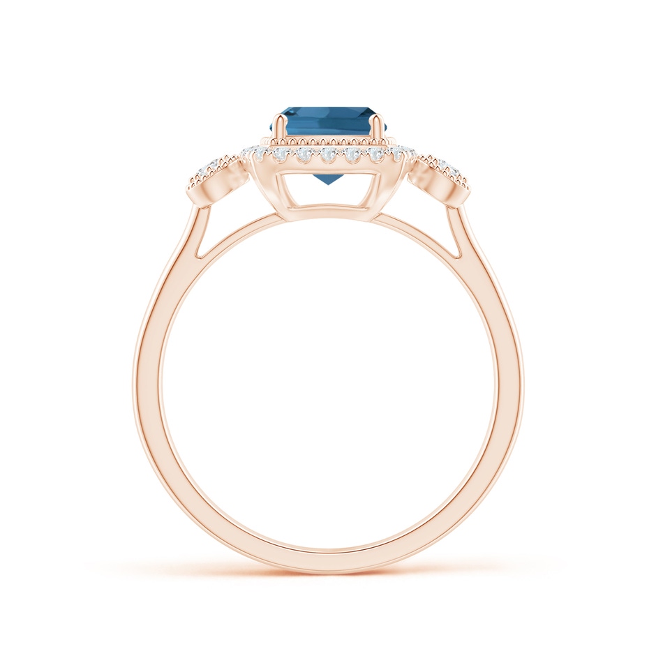 6mm AA Cushion London Blue Topaz Halo Engagement Ring with Milgrain in Rose Gold side 1