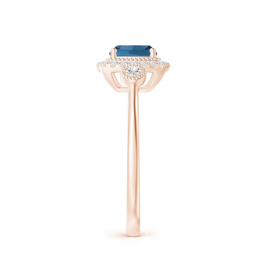 6mm AA Cushion London Blue Topaz Halo Engagement Ring with Milgrain in Rose Gold side 2
