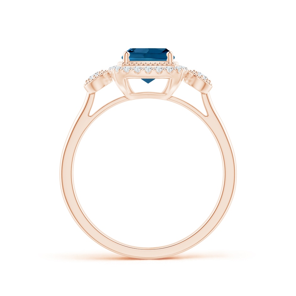 6mm AAA Cushion London Blue Topaz Halo Engagement Ring with Milgrain in Rose Gold side 1