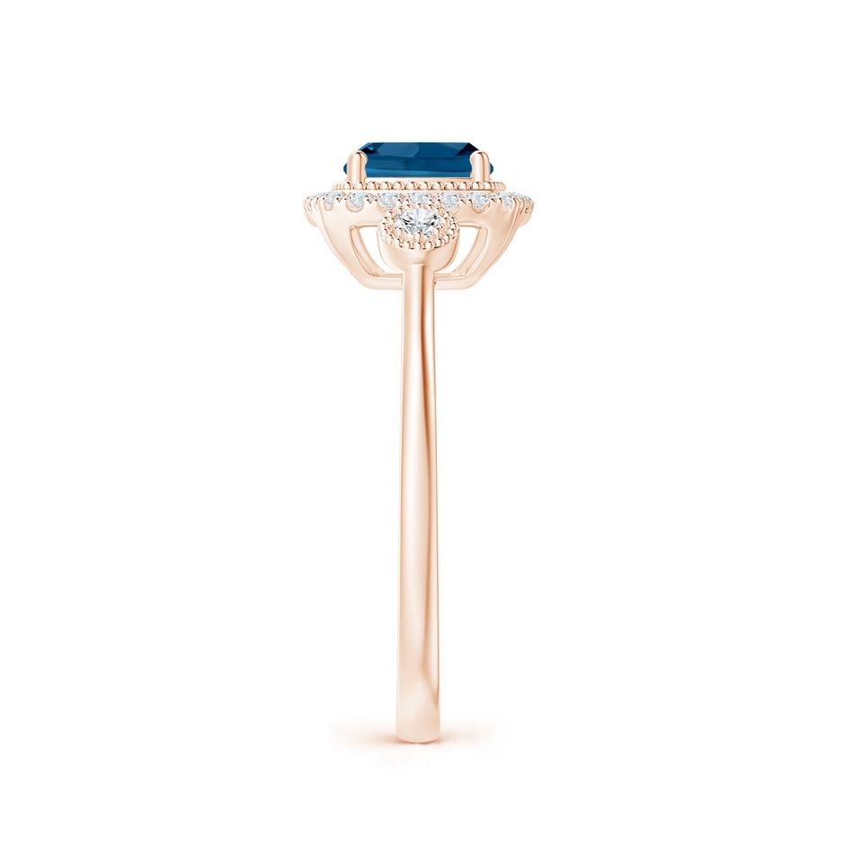 6mm AAA Cushion London Blue Topaz Halo Engagement Ring with Milgrain in Rose Gold side 2