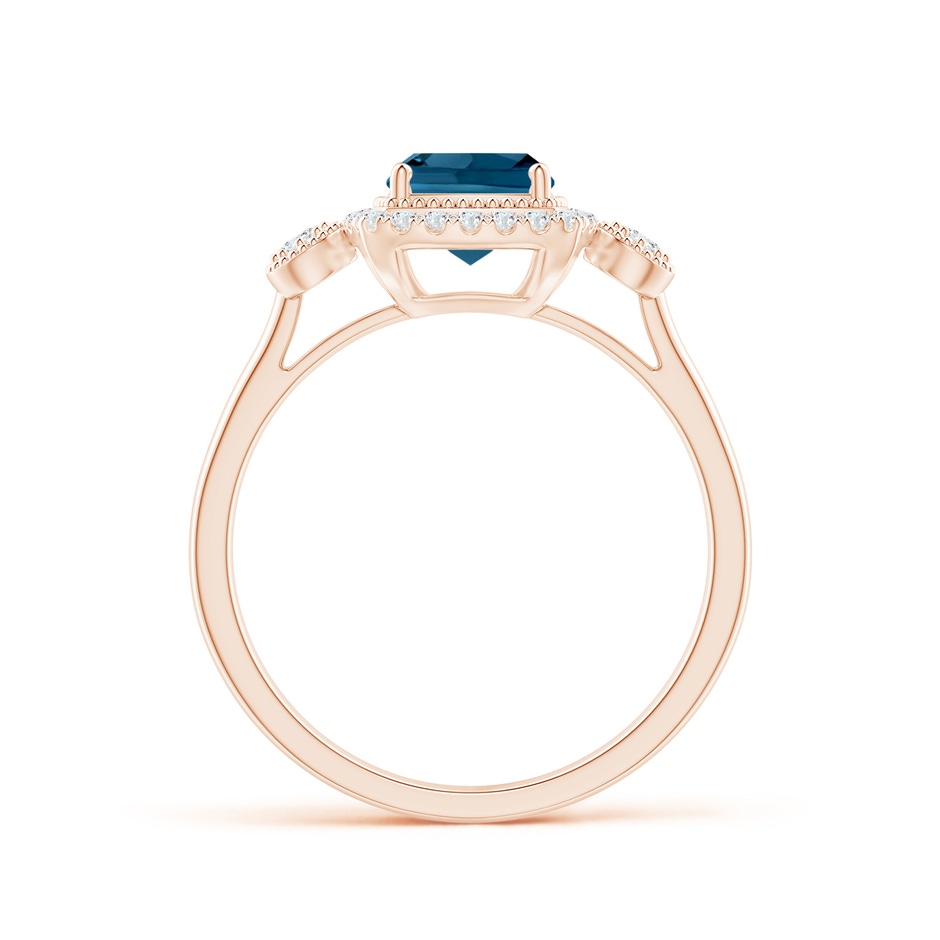 6mm AAAA Cushion London Blue Topaz Halo Engagement Ring with Milgrain in Rose Gold side 1