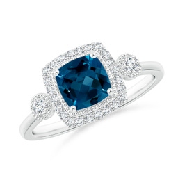Vintage Cushion Cut London Blue Topaz Solitaire Ring - 6mm Gemstone In Platinum Bezel Setting, 14k White Gold 1 thumbnail image