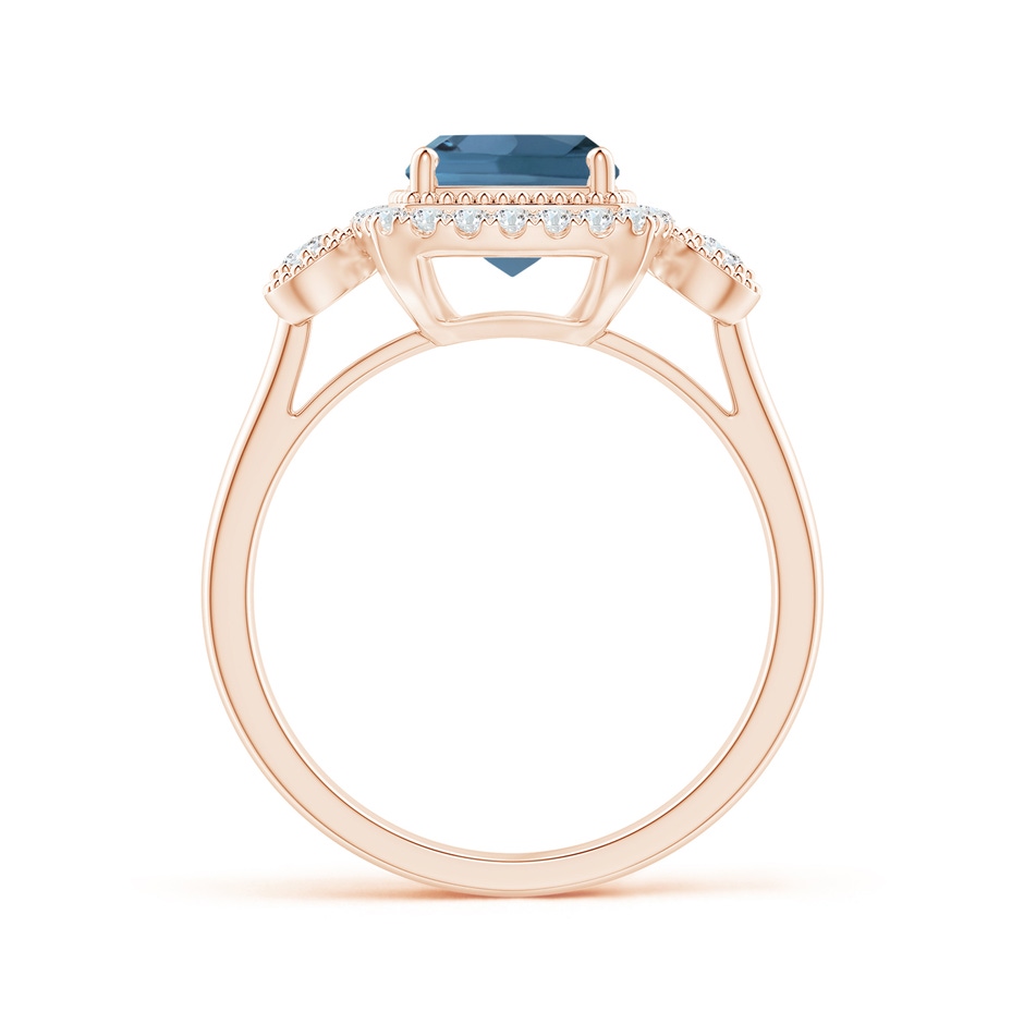 7mm A Cushion London Blue Topaz Halo Engagement Ring with Milgrain in Rose Gold side 1