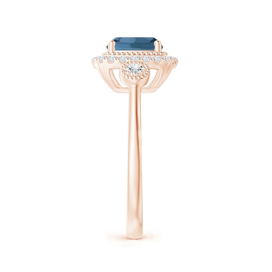 7mm A Cushion London Blue Topaz Halo Engagement Ring with Milgrain in Rose Gold side 2
