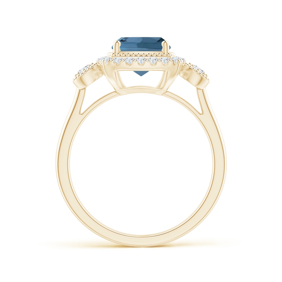 7mm A Cushion London Blue Topaz Halo Engagement Ring with Milgrain in Yellow Gold side 1