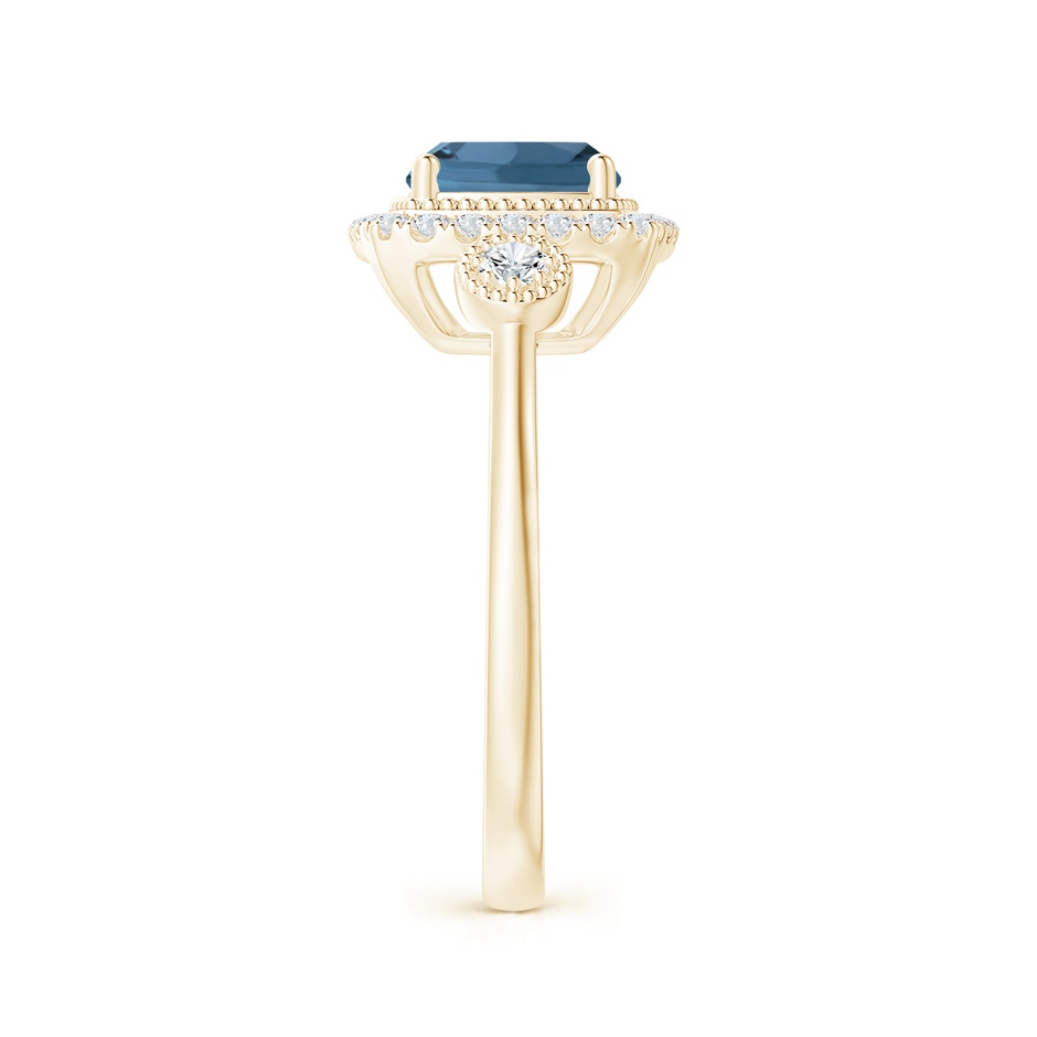 7mm A Cushion London Blue Topaz Halo Engagement Ring with Milgrain in Yellow Gold side 2