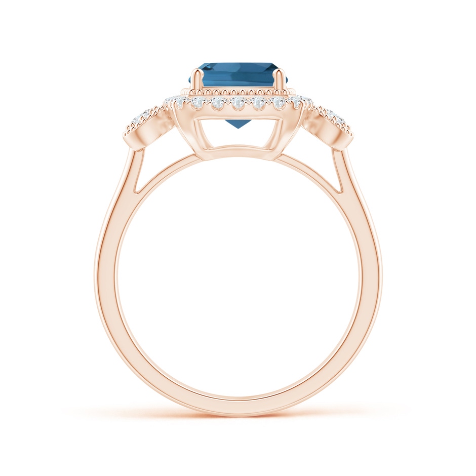 7mm AA Cushion London Blue Topaz Halo Engagement Ring with Milgrain in Rose Gold side 1