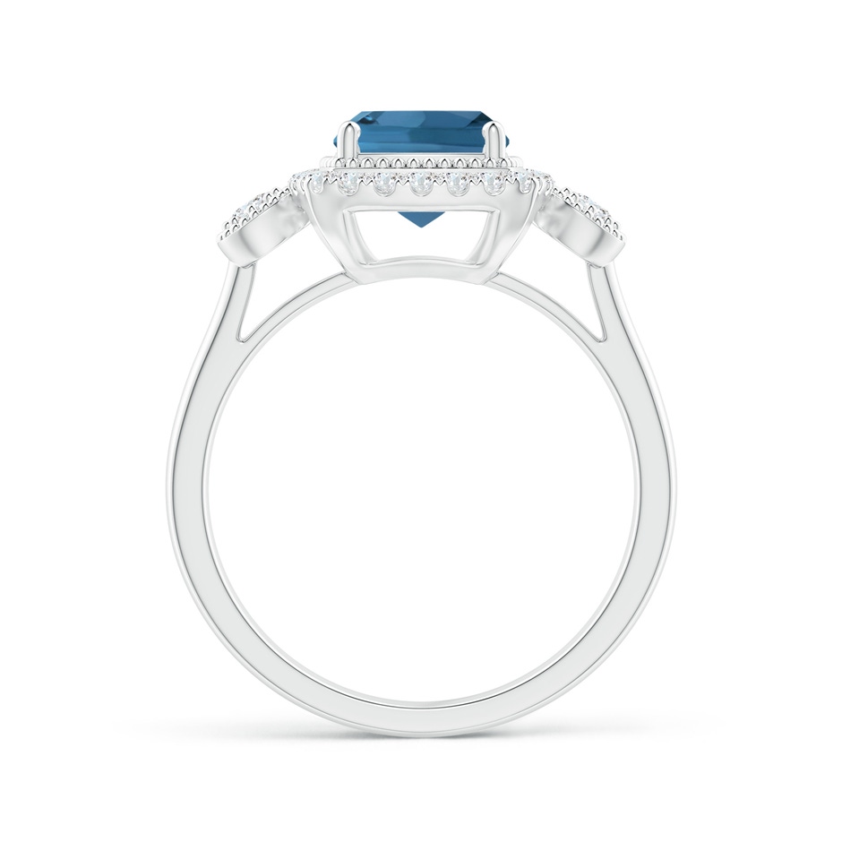7mm AA Cushion London Blue Topaz Halo Engagement Ring with Milgrain in White Gold side 1