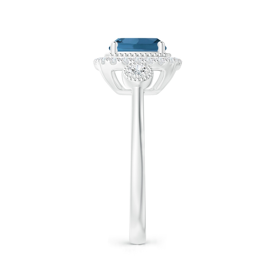 7mm AA Cushion London Blue Topaz Halo Engagement Ring with Milgrain in White Gold side 2